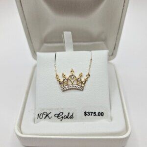 10K Yellow Gold Crown Necklace For Women Pendant Jewelry Gift